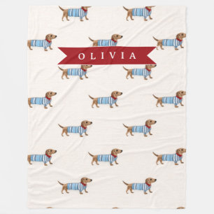 Personalized Preppy Cute Dachshund Dog Pattern Fleece Blanket