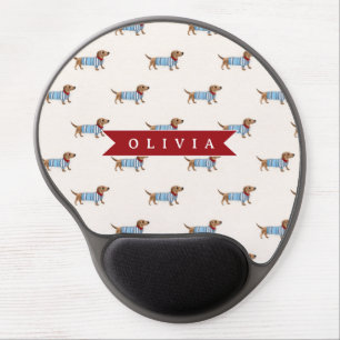 Personalized Preppy Cute Dachshund Dog Pattern Gel Mouse Pad