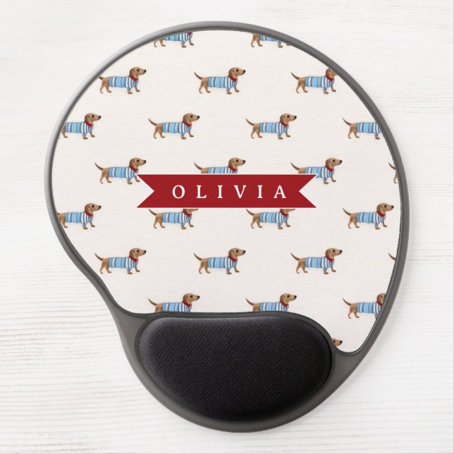 Personalized Preppy Cute Dachshund Dog Pattern Gel Mouse Pad (Front)