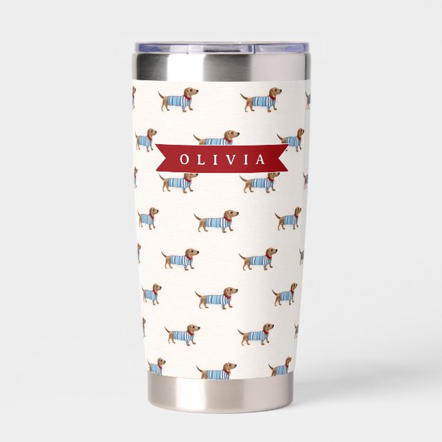 Personalized Preppy Cute Dachshund Dog Pattern Insulated Tumbler (Front)