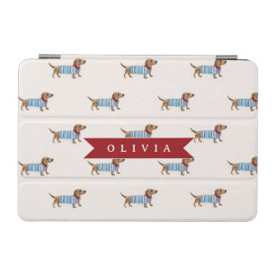 Personalized Preppy Cute Dachshund Dog Pattern iPad Mini Cover