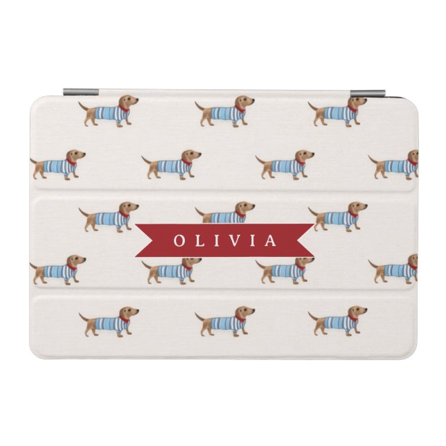 Personalized Preppy Cute Dachshund Dog Pattern iPad Mini Cover (Horizontal)