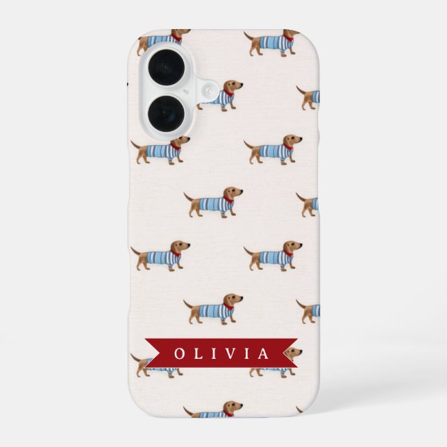Personalized Preppy Cute Dachshund Dog Pattern iPhone Case (Back)