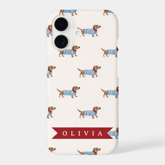 Personalized Preppy Cute Dachshund Dog Pattern Iphone Case (Back)