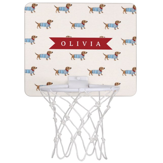 Personalized Preppy Cute Dachshund Dog Pattern Mini Basketball Hoop (Front)