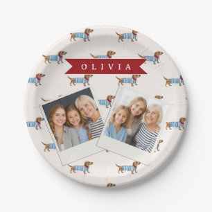 Personalized Preppy Cute Dachshund Dog Pattern Paper Plates
