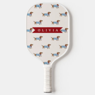 Personalized Preppy Cute Dachshund Dog Pattern Pickleball Paddle