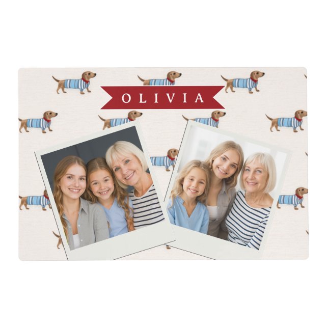 Personalized Preppy Cute Dachshund Dog Pattern Placemat (Front)