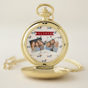 Personalized Preppy Cute Dachshund Dog Pattern Pocket Watch