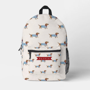 Personalized Preppy Cute Dachshund Dog Pattern Printed Backpack