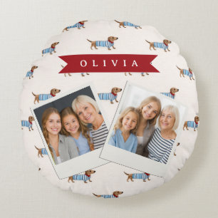 Personalized Preppy Cute Dachshund Dog Pattern Round Pillow