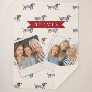 Personalized Preppy Cute Dachshund Dog Pattern Sherpa Blanket