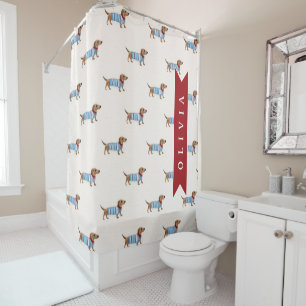 Personalized Preppy Cute Dachshund Dog Pattern Shower Curtain