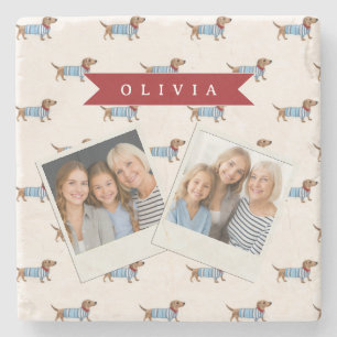Personalized Preppy Cute Dachshund Dog Pattern Stone Coaster