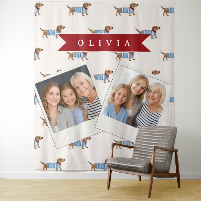 Personalized Preppy Cute Dachshund Dog Pattern Tapestry (In Situ)