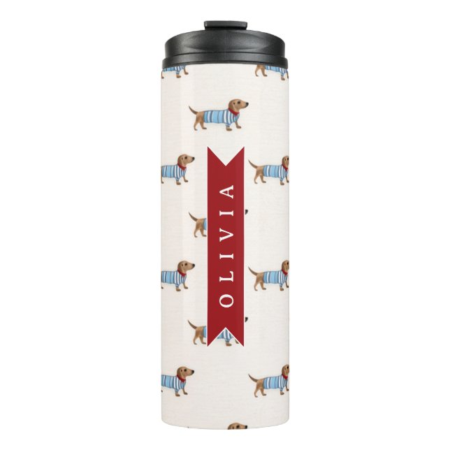Personalized Preppy Cute Dachshund Dog Pattern Thermal Tumbler (Front)