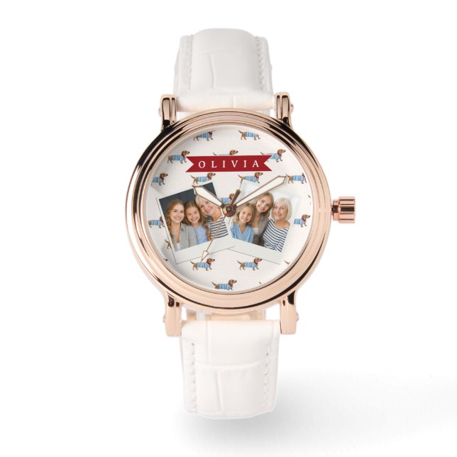 Personalized Preppy Cute Dachshund Dog Pattern Watch (Front)