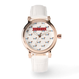 Personalized Preppy Cute Dachshund Dog Pattern Watch