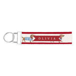 Personalized Preppy Cute Dachshund Dog Pattern Wrist Keychain