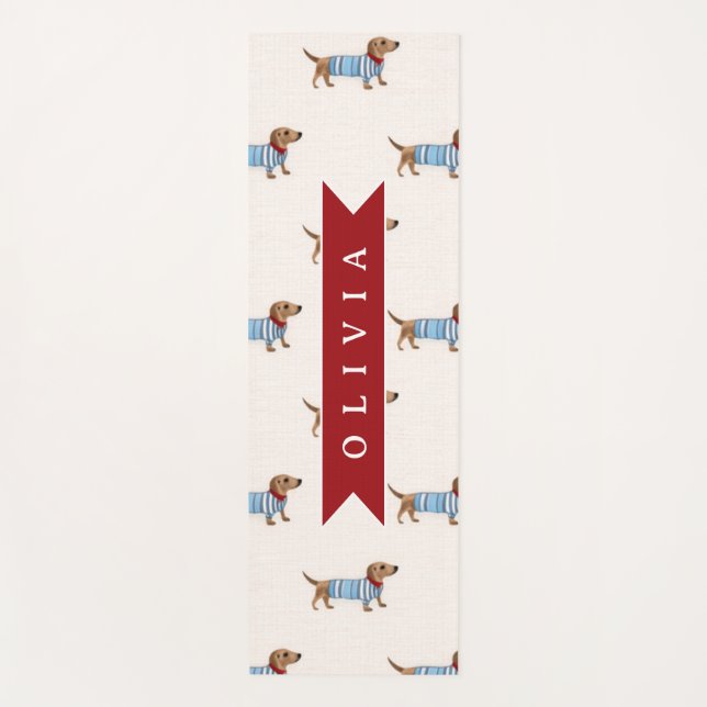 Personalized Preppy Cute Dachshund Dog Pattern Yoga Mat (Front)