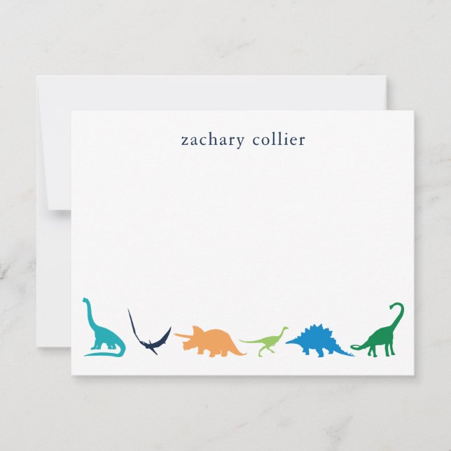 Personalized Preppy Dinosaur Thank You Stationery Card (Front)