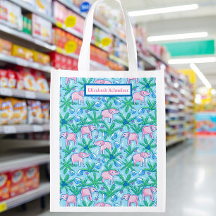 Personalized Preppy Elephant  Grocery Bag