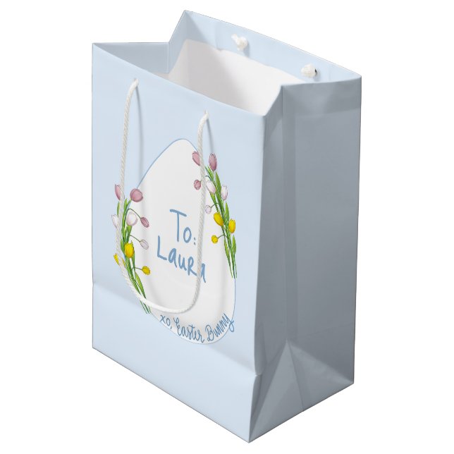Personalized Preppy Floral Easter Egg Medium Gift Bag (Front Angled)
