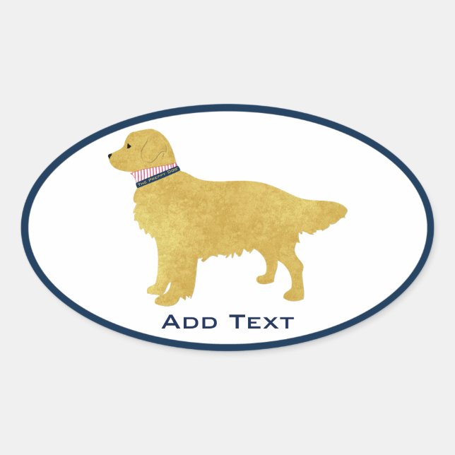 Personalized Preppy Golden Retriever Oval Sticker (Front)