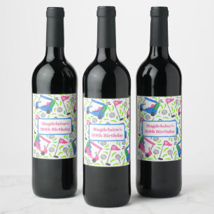 Personalized Preppy Golf / Golf Pattern Golfer Wine Label