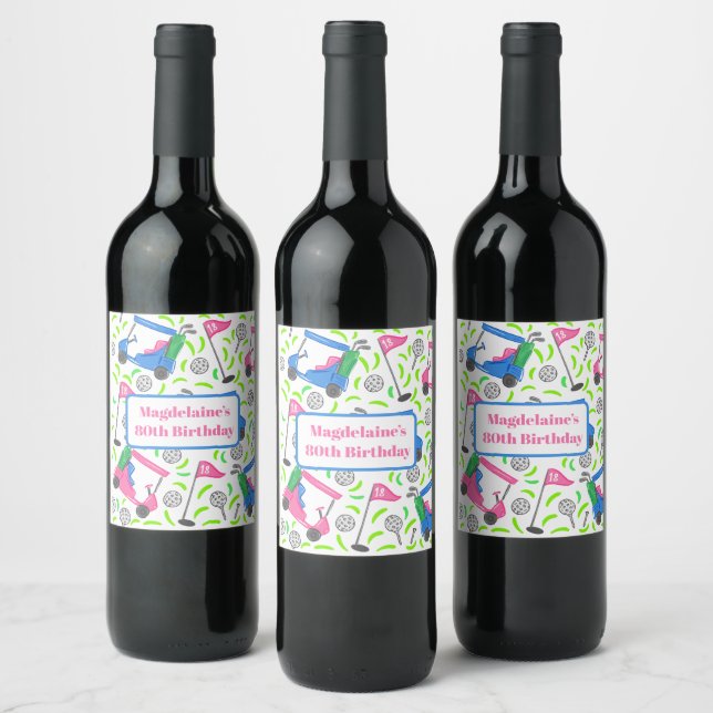 Personalized Preppy Golf / Golf Pattern Golfer Wine Label (Bottles)