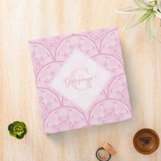 Personalized Preppy In Pink Mandala Art Deco 3 Ring Binder (In Situ)
