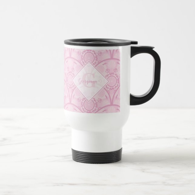 Personalized Preppy In Pink Mandala Art Deco Travel Mug (Right)