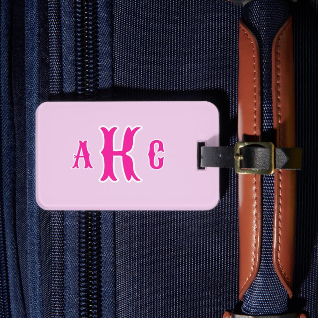 Personalized Preppy Monogram Pink and Lilac Luggage Tag (Front Insitu 4)