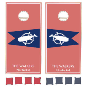 Personalized Preppy Nantucket Navy Whale Flag Cornhole Set