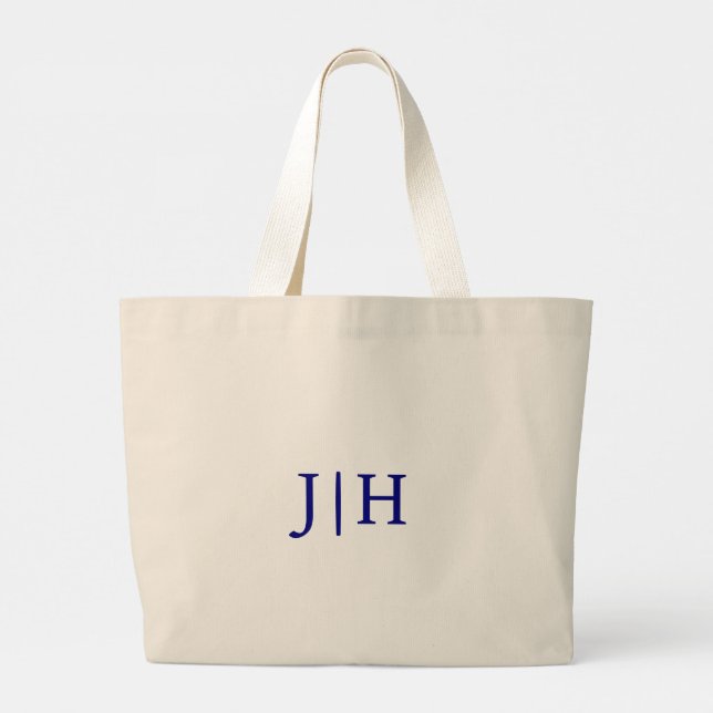 Personalized Preppy Navy Monogram Canvas Tote Bag (Back)