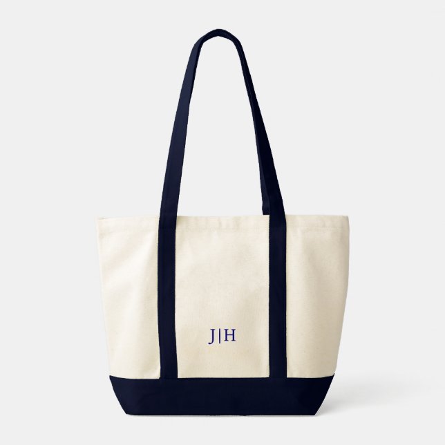 Personalized Preppy Navy Monogram Tote Bag (Back)