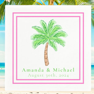 Personalized Preppy Palm Tree Tropical Wedding Napkins