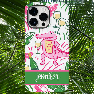 Personalized Preppy Pink Alligator Wine Chic  Case-Mate iPhone 14 Pro Max Case