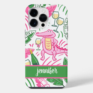 Personalized Preppy Pink Alligator Wine Chic  iPhone 14 Pro Max Case