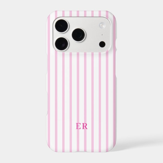 Personalized Preppy Pink Custom Monogram Striped iPhone Case (Back)