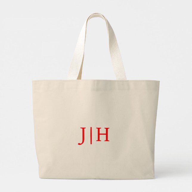 Personalized Preppy Red Monogram Canvas Tote Bag (Back)