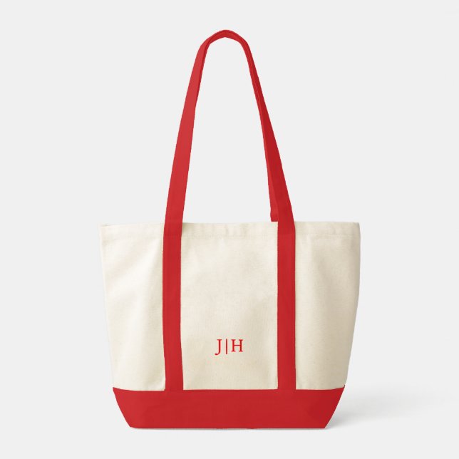 Personalized Preppy Red Monogram Canvas Tote Bag (Back)