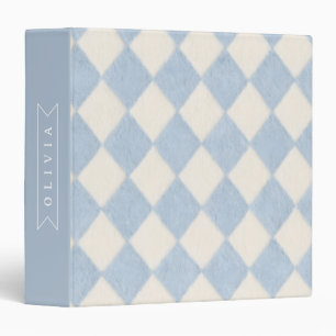 Personalized Preppy Soft Blue Fuzzy Argyle Name 3 Ring Binder