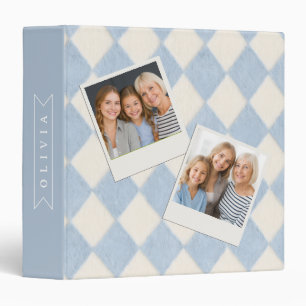 Personalized Preppy Soft Blue Fuzzy Argyle Name 3 Ring Binder