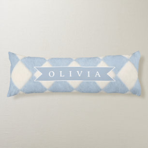 Personalized Preppy Soft Blue Fuzzy Argyle Name Body Pillow