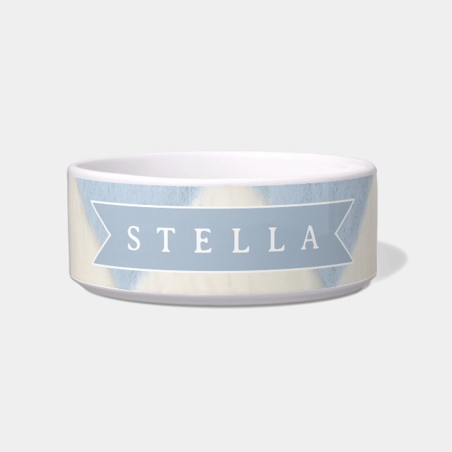Personalized Preppy Soft Blue Fuzzy Argyle Name Bowl (Front)