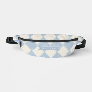 Personalized Preppy Soft Blue Fuzzy Argyle Name Fanny Pack
