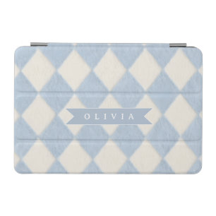 Personalized Preppy Soft Blue Fuzzy Argyle Name iPad Mini Cover