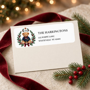 Personalized Preppy Teddy Bear Christmas Label