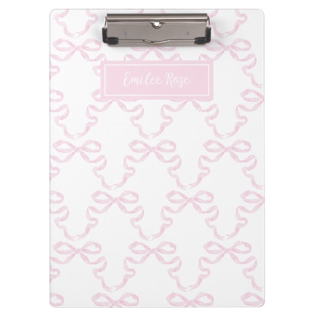 Personalized Preppy Watercolor Bow Ribbonerie  Clipboard (Front)